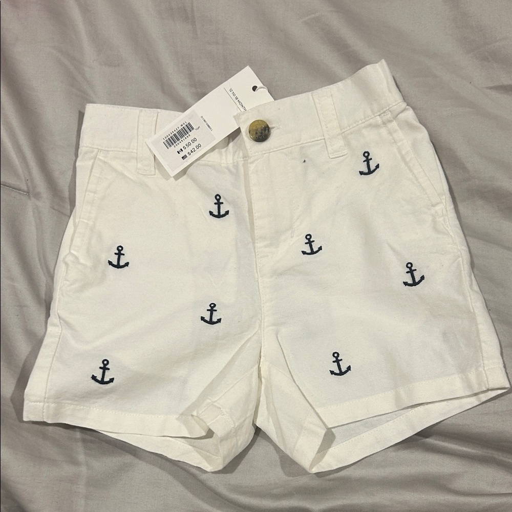Janie and Jack White Shorts with Navy Anchor Embroidery